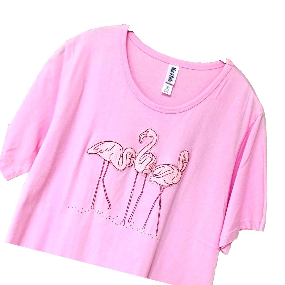 Y2K Flamingo T Shirt Women's M Pink Gingham Applique Beachy Coastal Artsy